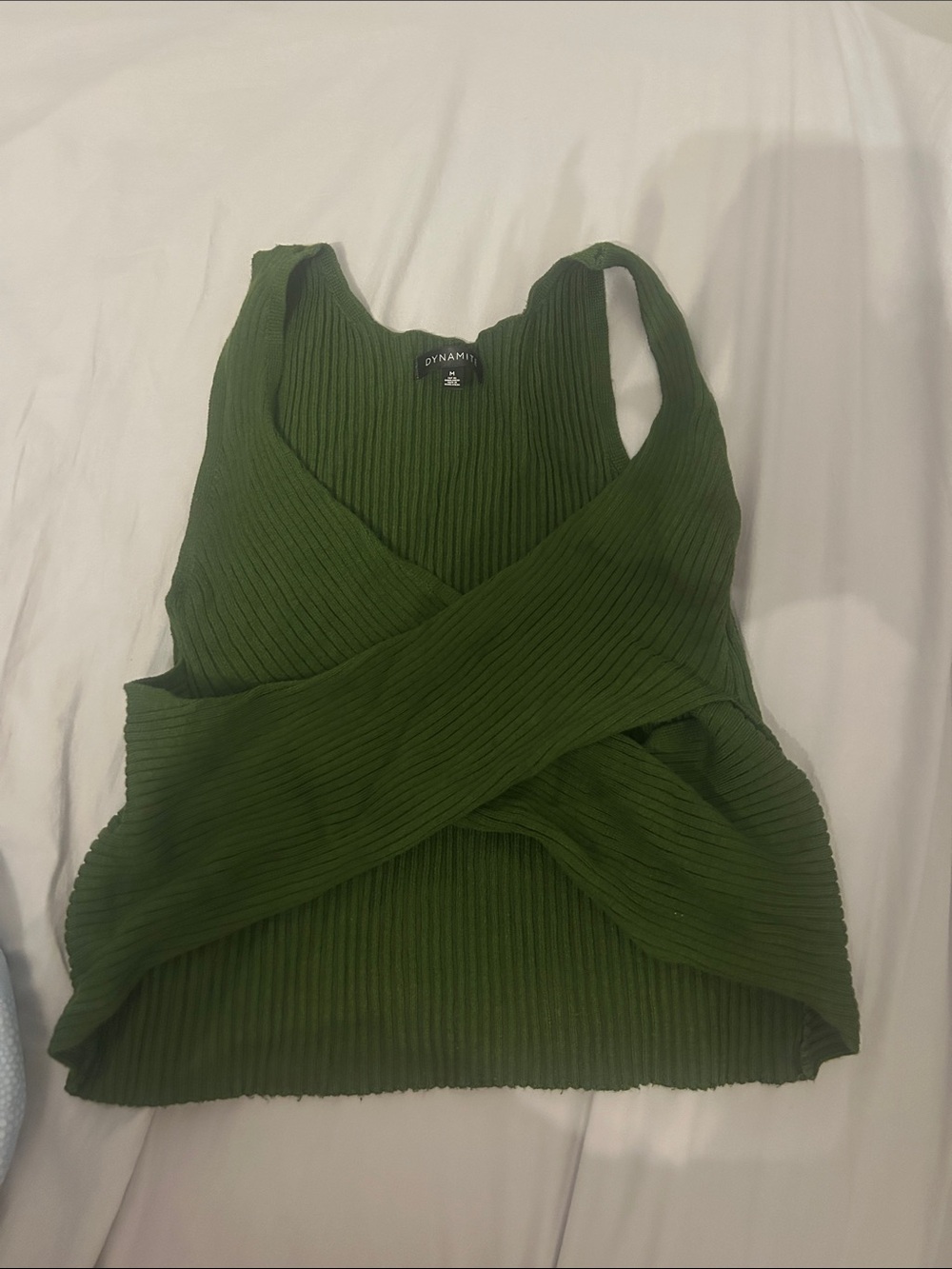 Dynamite Olive Ribbed Cross-Front Tank